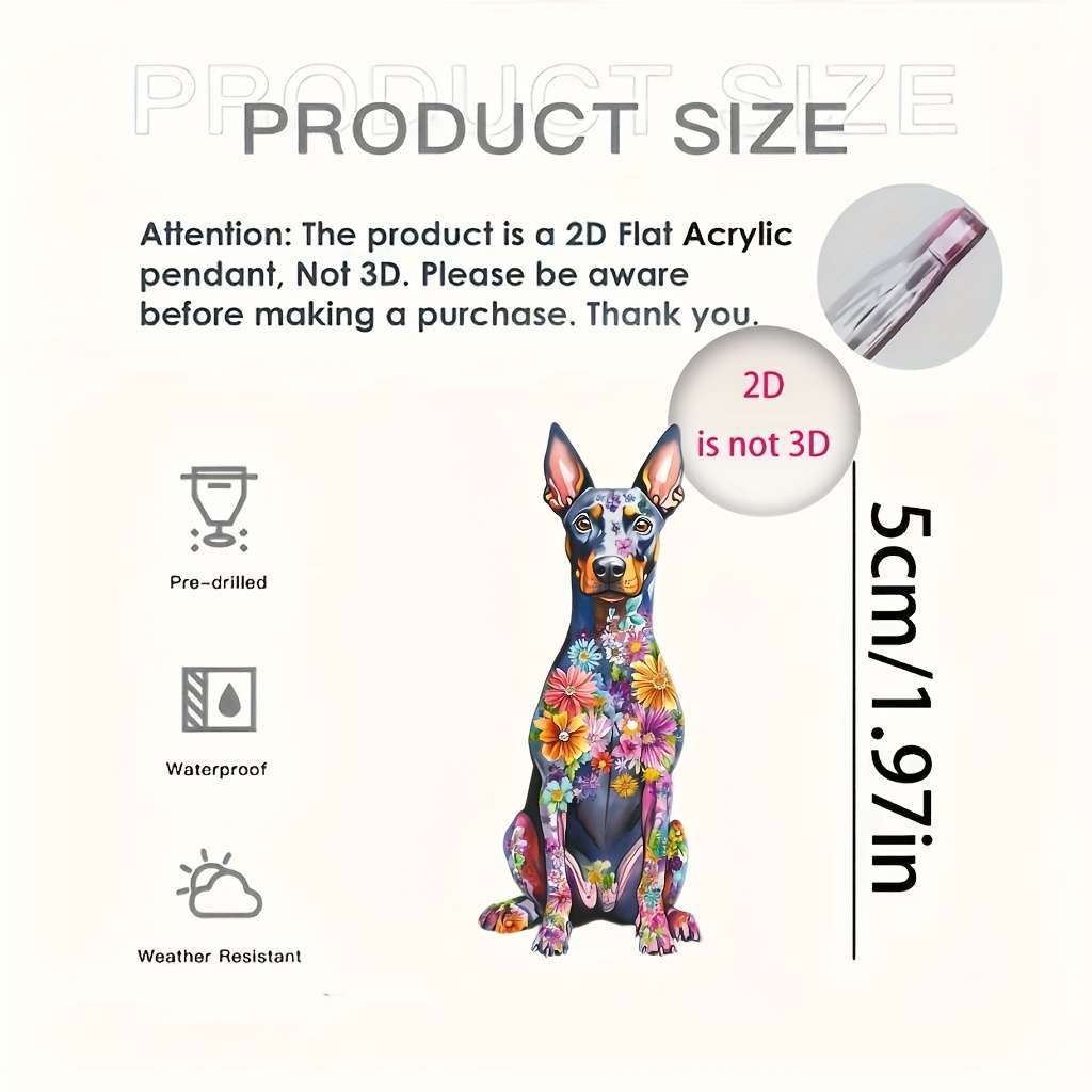 Exquisite 2d Flat Colorful Doberman Keychain Vibrant Acrylic Pendant For Keys
