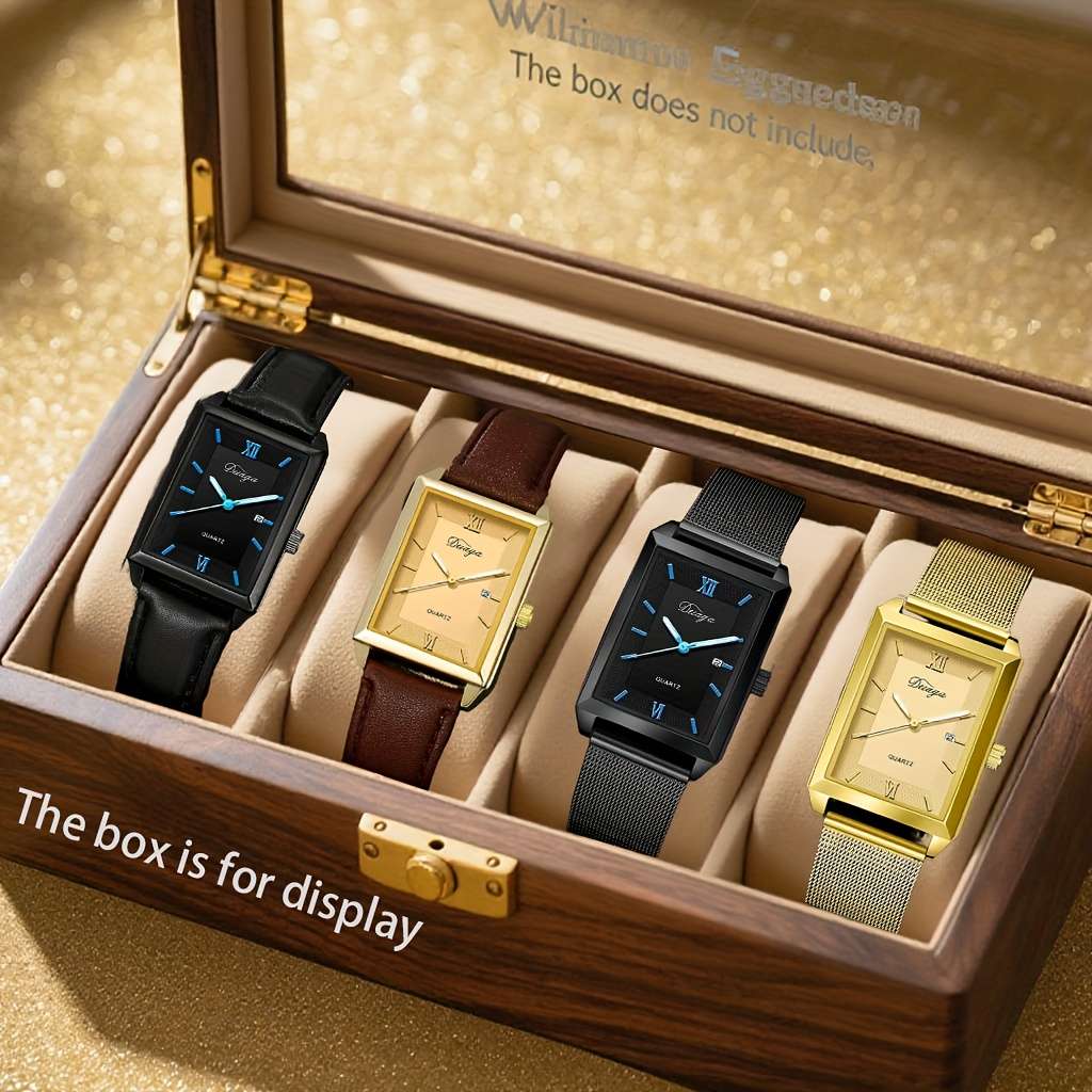 4Pcs Premium Set Of Stylish Square Quartz Watches For Men Perfect