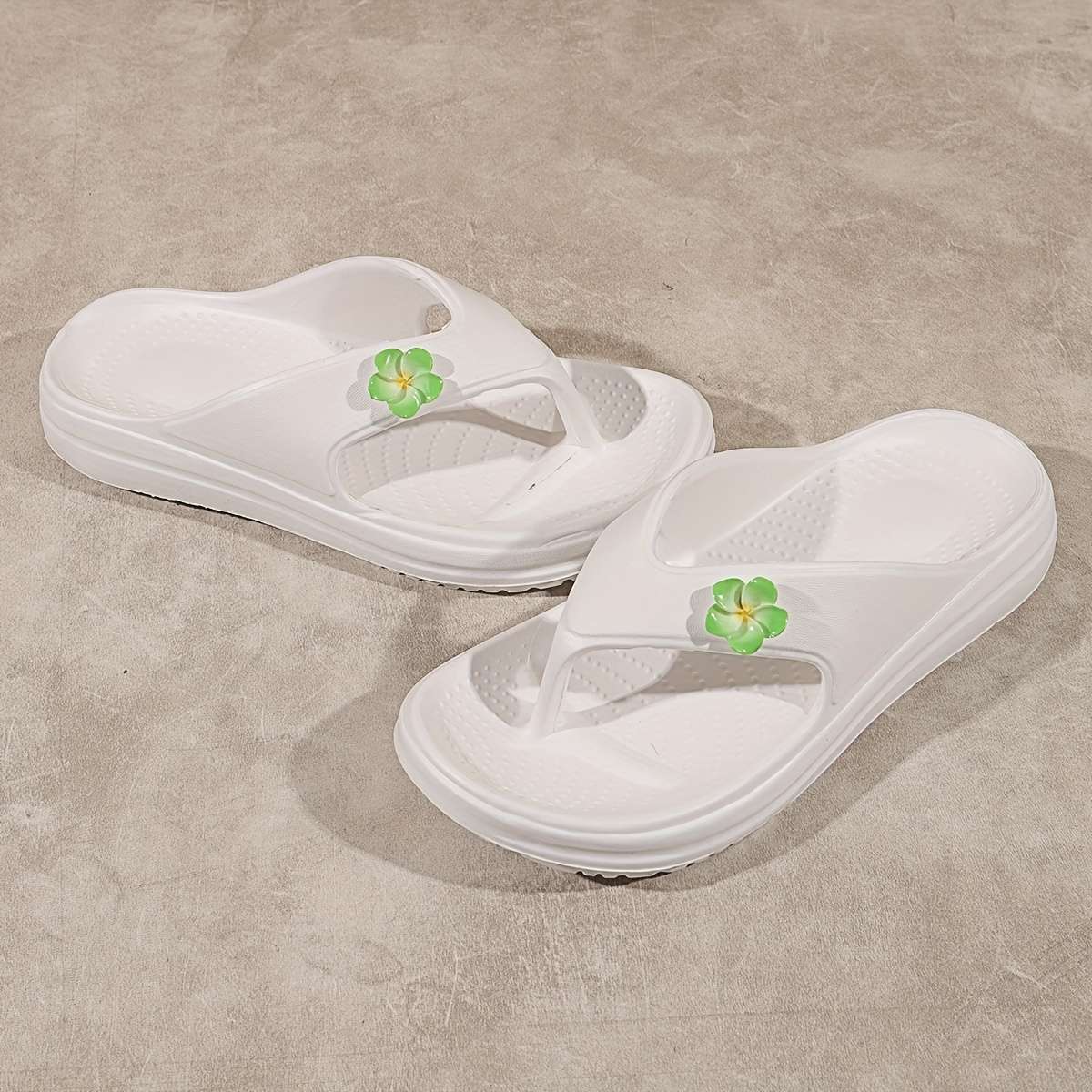 Ladies Summer Flip Flops Green White Uk 4.5-5