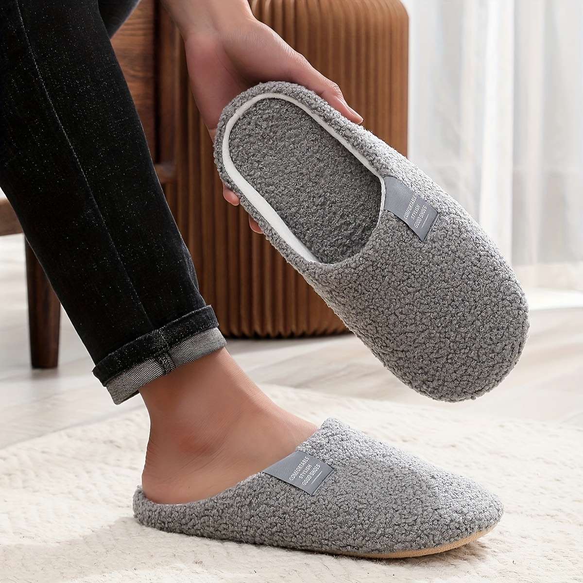 Cotton Slippers Color Slate Grey Sizeuk 8.5-9