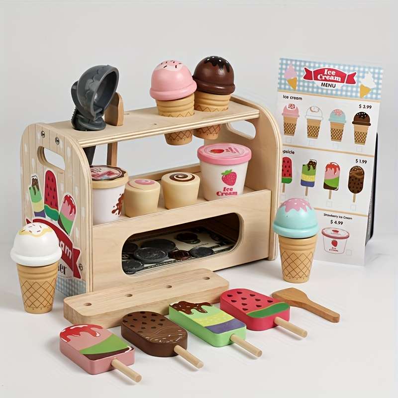 Childrens Toys Items Wooden Ice Cream Toy Set