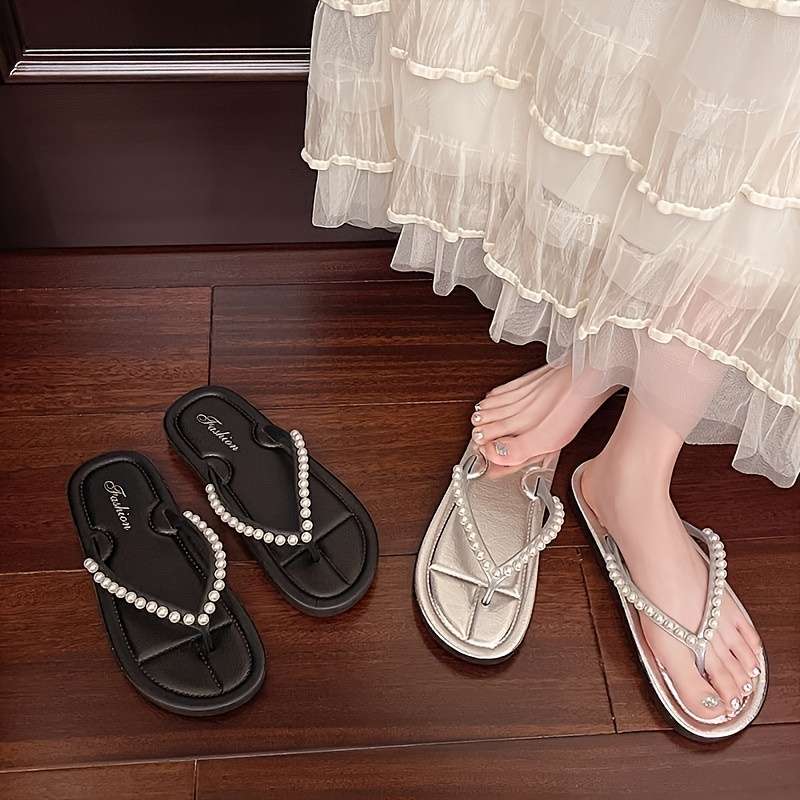 Ladies Summer Flip Flops Silvery Uk 4.5-5