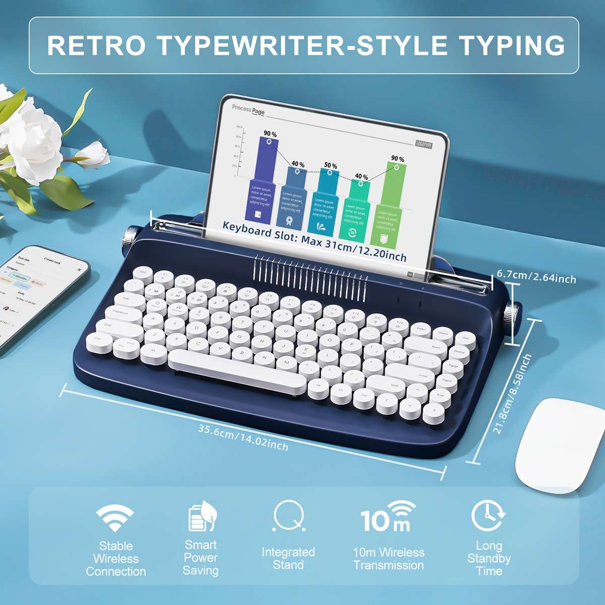 YUNZII B303 Blue Wireless Keyboard