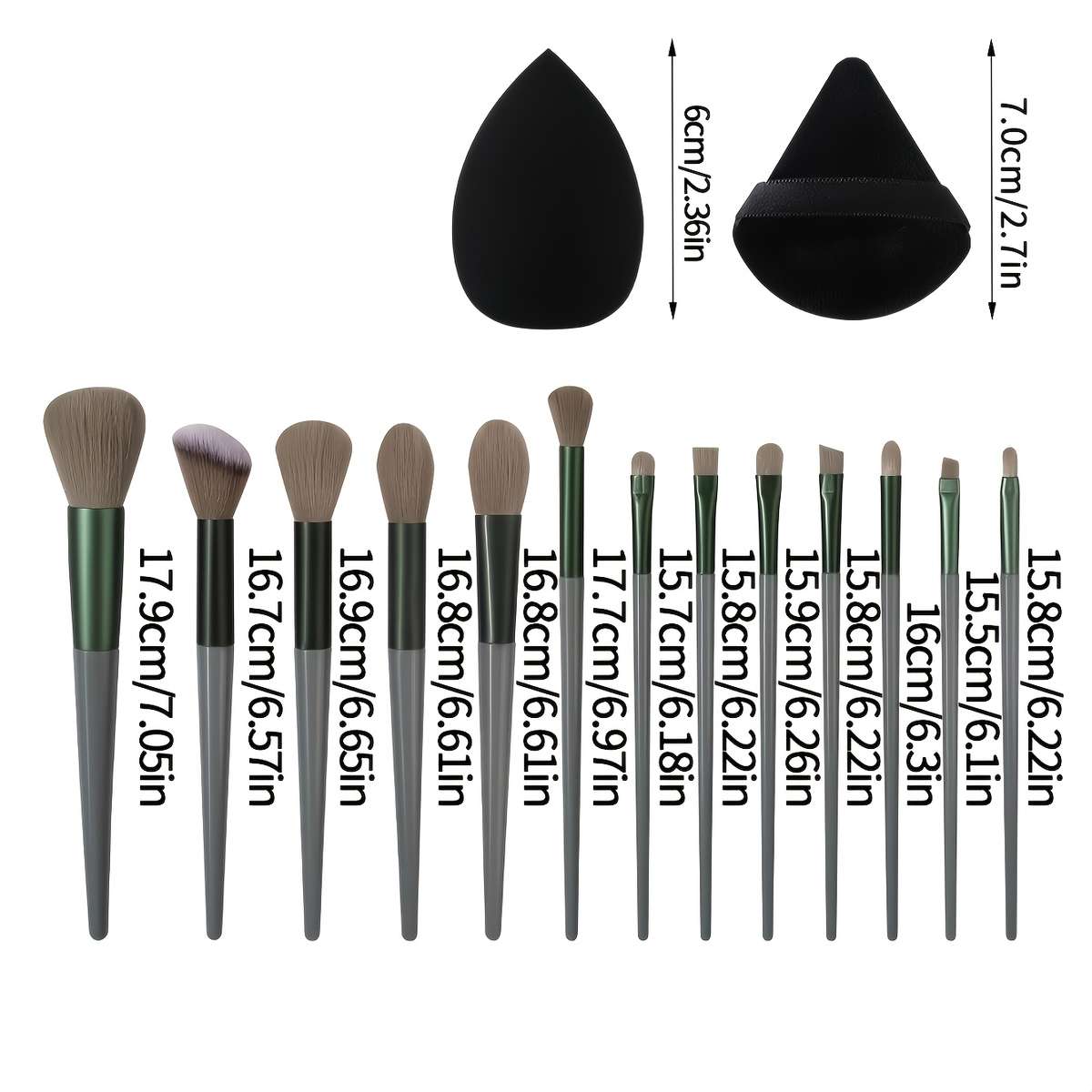 Makeup Brush Set Color Green15Pcs