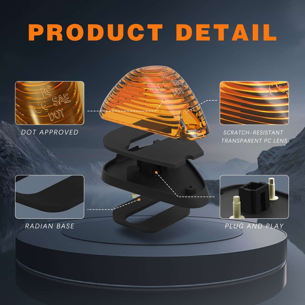 5pcs Amber Cab Marker Lights Plug And Play 360 degree lighting Compatible for Ford F1