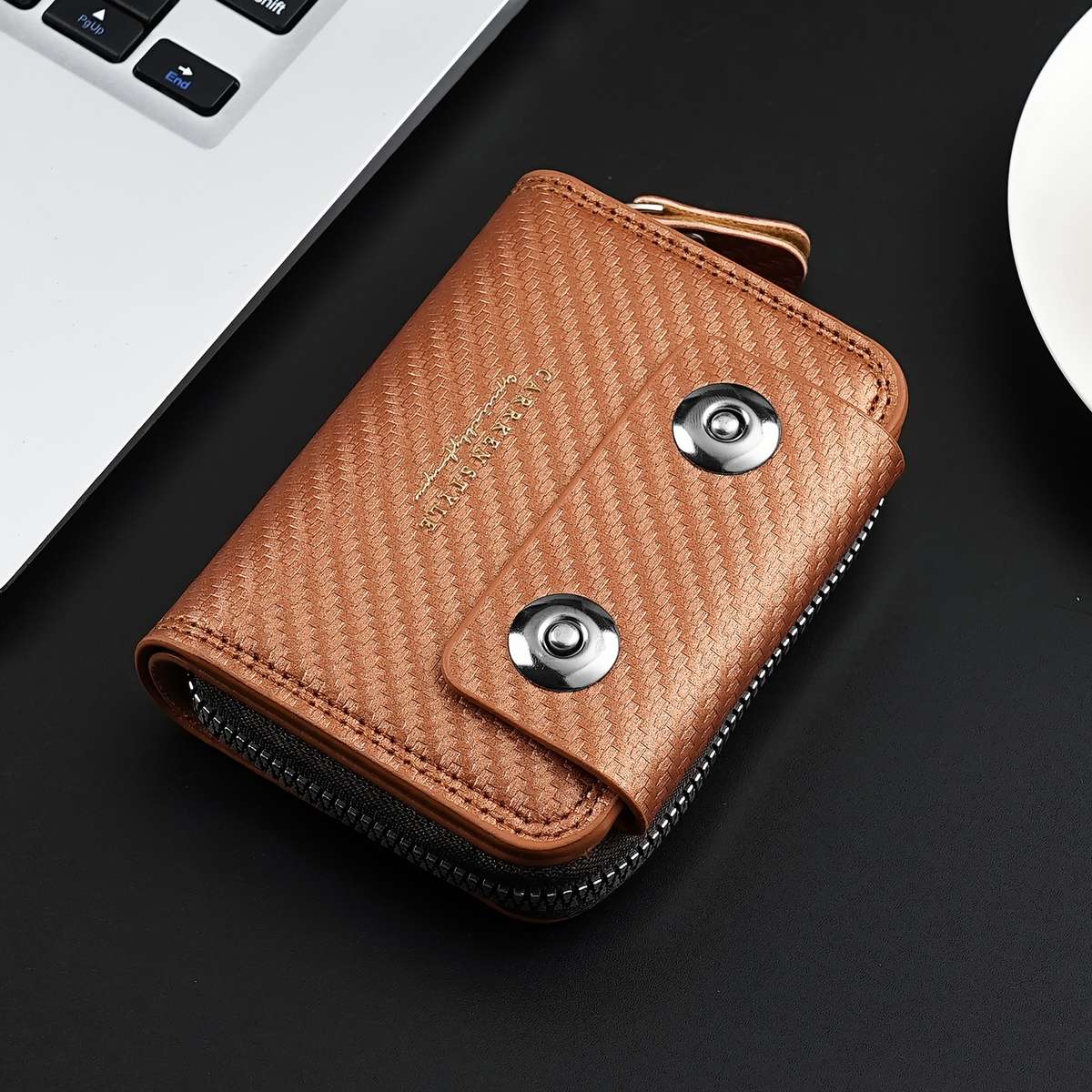 New Men'S Short Accordion Card Holder With Double Buttons Featuring Multiple Slots A Stylish