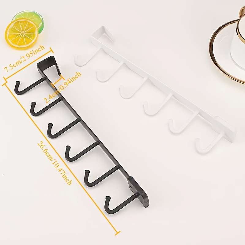 Kitchen Storage Rack With 6 Hooks Wall Mounted Non Slip color Black