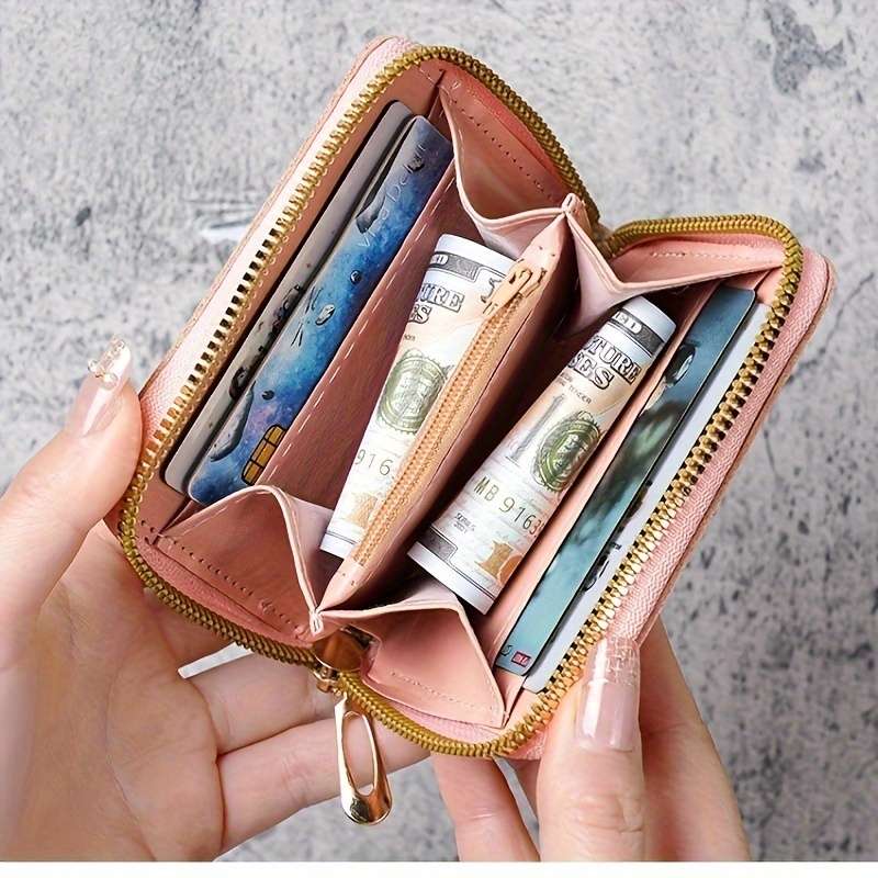 Women'S Casual Synthetic Leather Wallet With Zipper Closure Continental Style Multiple Ca