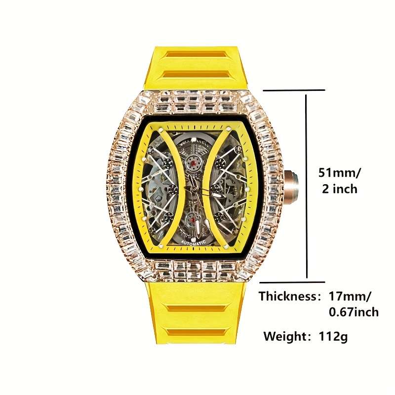 Luxury Tevise Mens Automatic Mechanical Watch Skeleton Tonneau Case