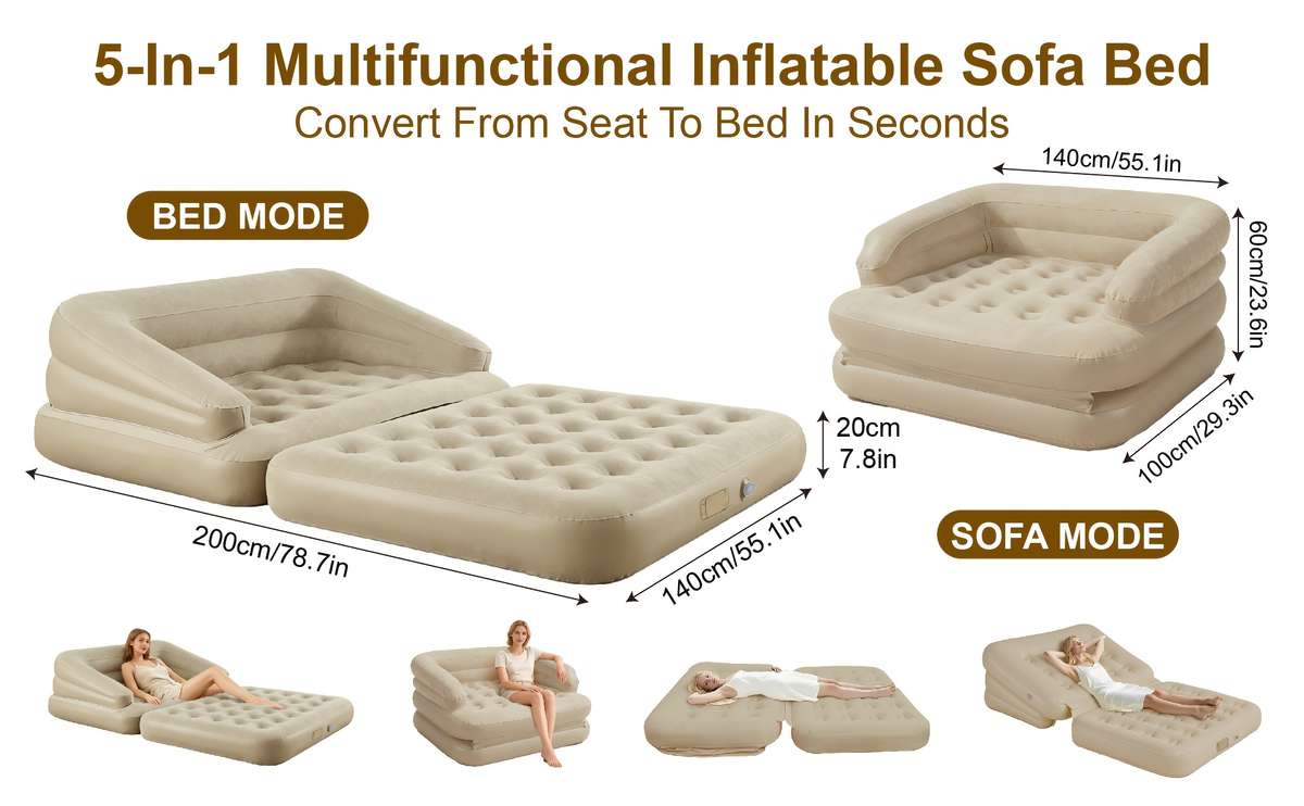 2 In 1 Queen Air Sofa Bed Mattress Headboard Multifunctional Electric Pump Two