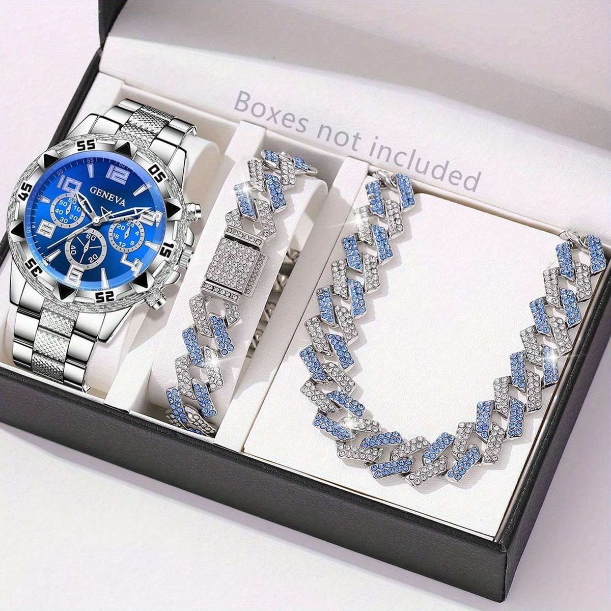 3Pcs Men Silvery Stainless Steel Watch Strap Fashionable Luxurious Mixed Silvery