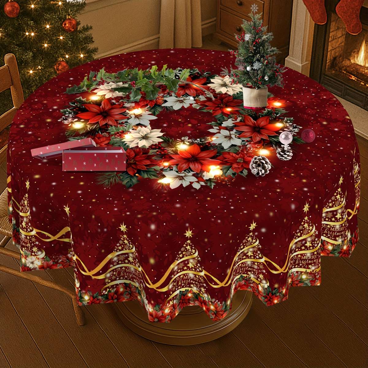 Christmas Tablecloth Size 150X150Cm  Round