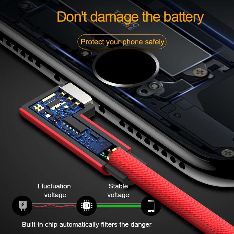 1pc 2.4A 12W Max Fast Charging USB Cable 100cm For iPhone 14 13 12 12Pro 12ProMax 90 Degree USB