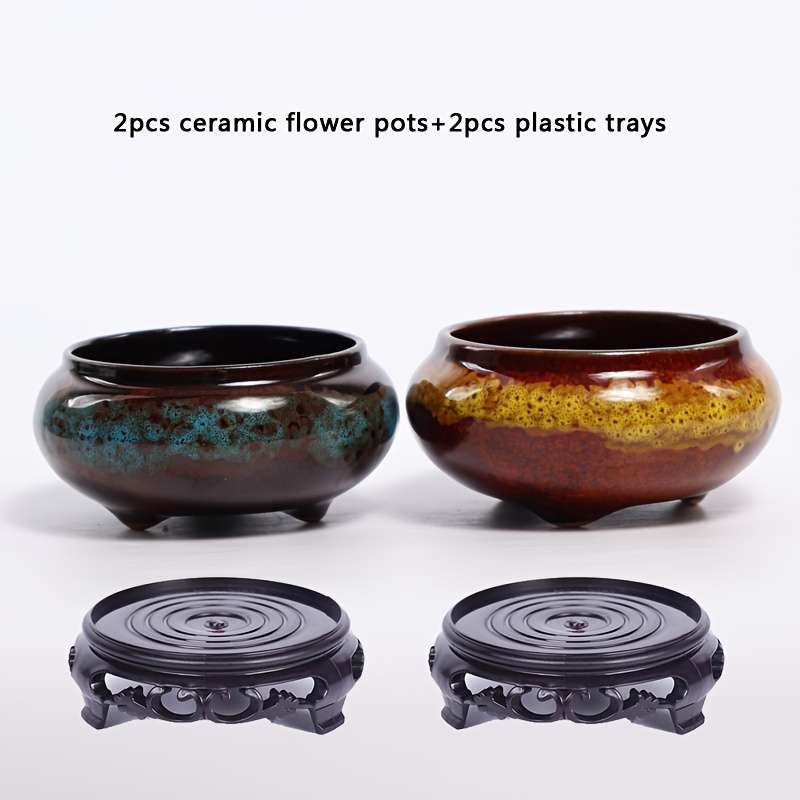 Flowerpot Color 2Pcsyellowredsmall Scale Modelwith Plastic Base