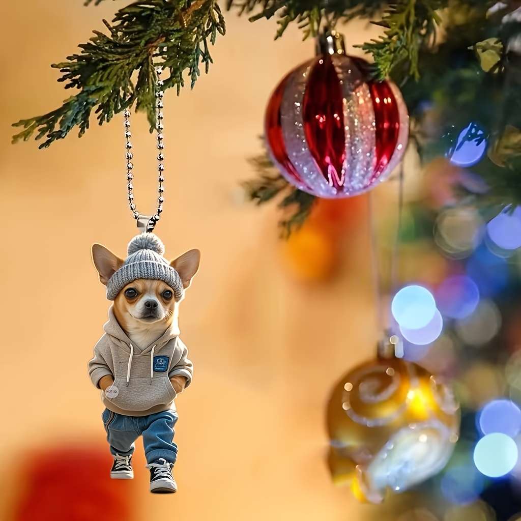 Car Interior Decor Style Chihuahua Casual Outfit Wearing Knitted Hat