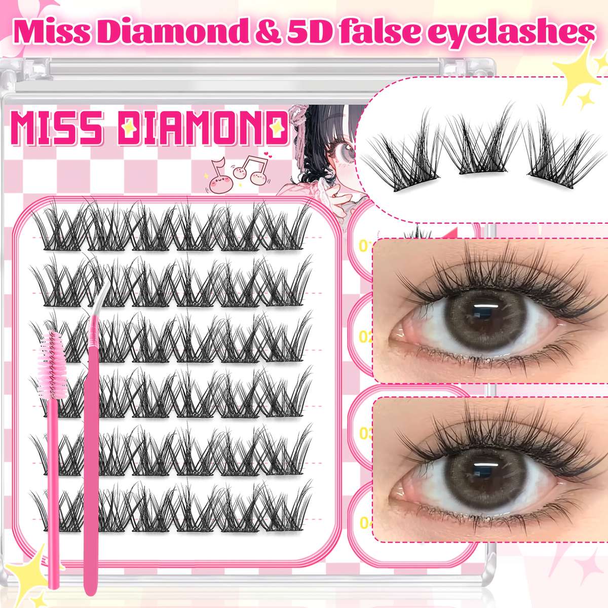 Luxury Natural Fluffy False Eyelashes Color 5d Doll Like Add Tweezers Brush