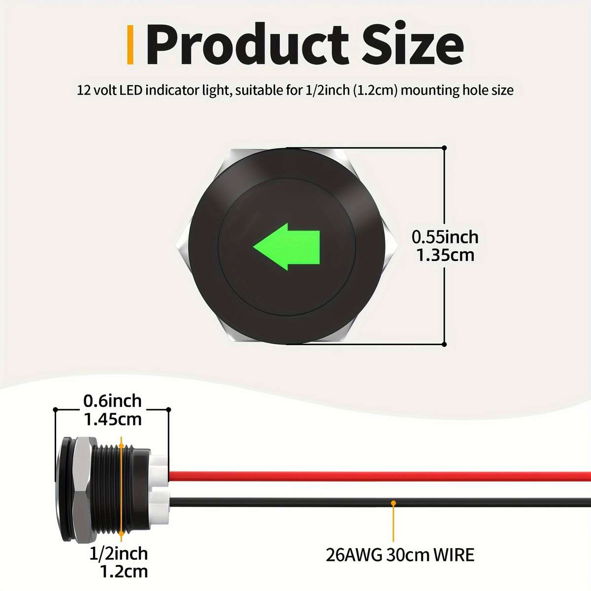 2pcs 12MM Indicator Light Black Housing Single Arrow Flat Indicator Light With Wire L