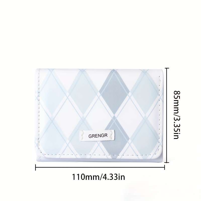 Minimalist Fashion Plaid Wallet Pu Material Pink Blue Colors Zipper Closure Foldable