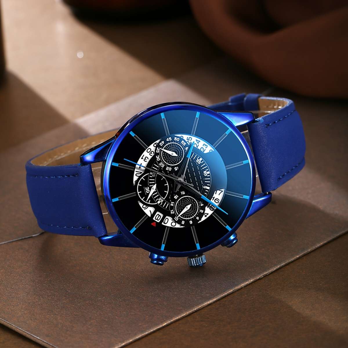 3Pcs Premium Men Business Style Wristwatch Versatile Bracelet Set Perfect Black