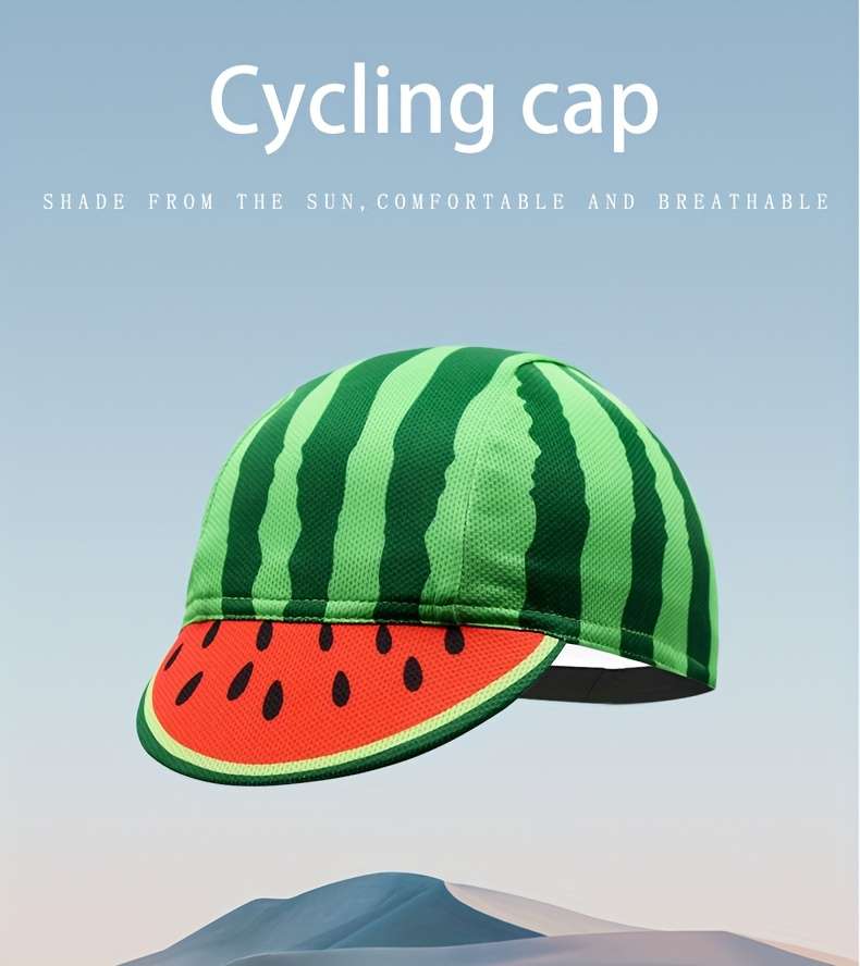 1pc Oscrolling Cycling Cap Vibrant Watermelon Slice Design 100% Polyester Breathable Lightweight