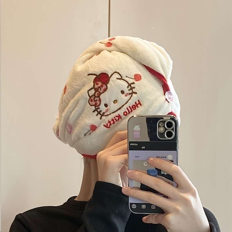 Hair Turban Cherry Kitty Dry Hair CapWhite