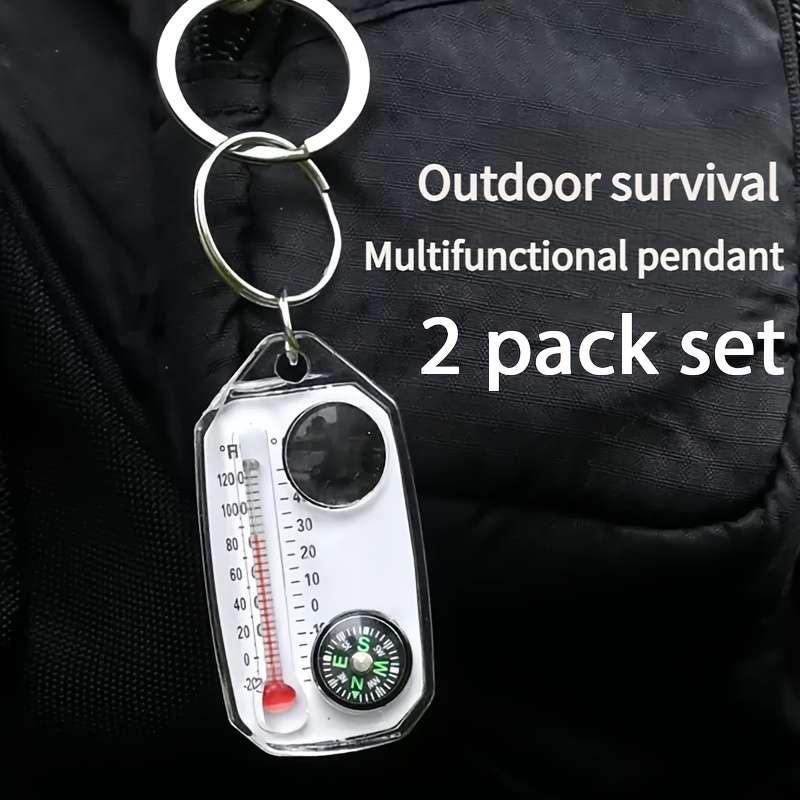Set Compass Thermometer Magnifying Glass Keychain 4 In 1 Portable Multi