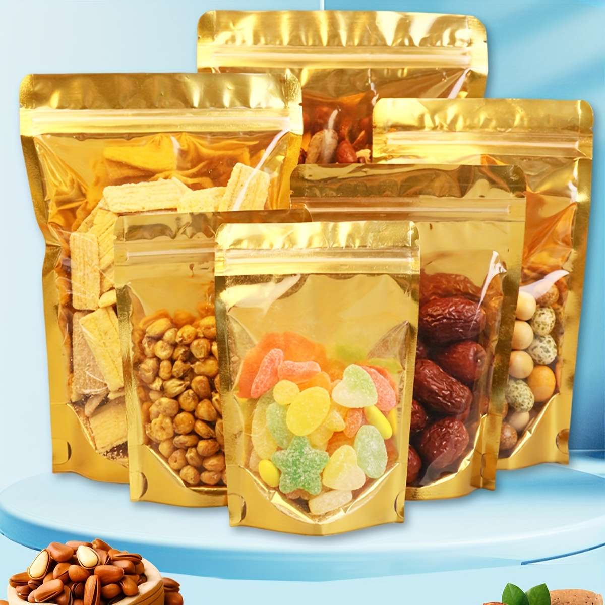 Food Storage Bags Color Golden Size10X18Cm 20Pcs