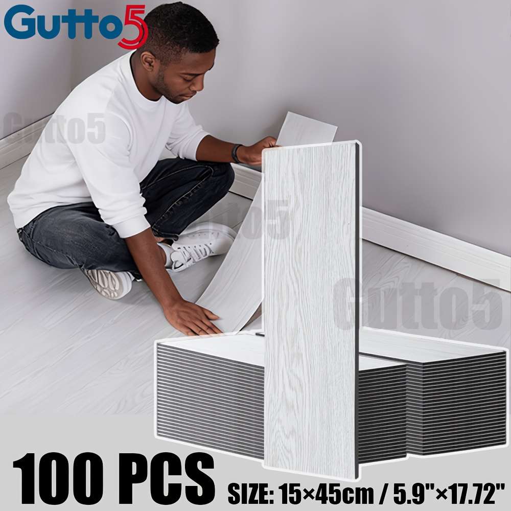 Self Adhesive Floor Stickers White Wood Grain 100 Pcs Covers 6.75O