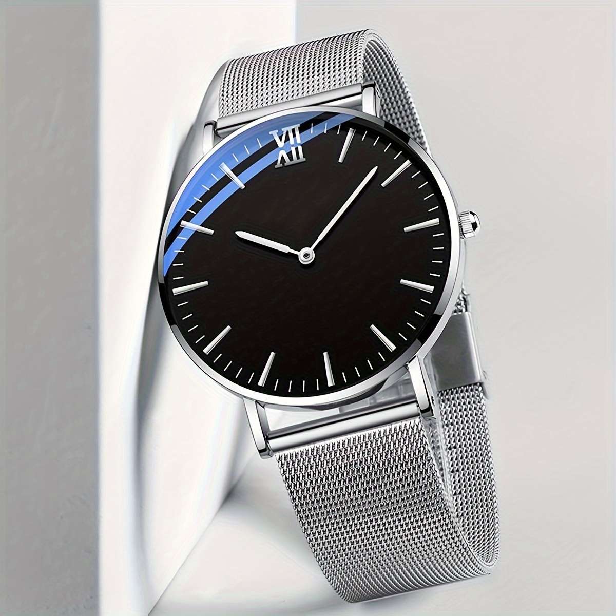 Premium Men Business Quartz Watch With Strap Silvery With White