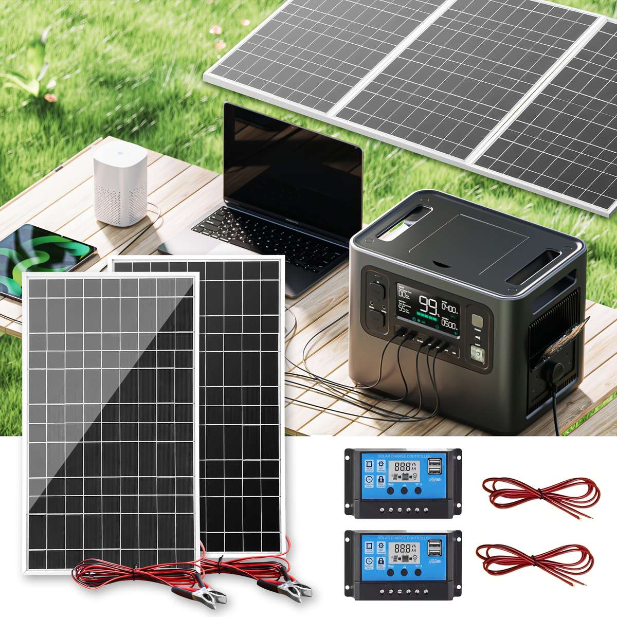 Solar Panel 2Pcs Solar Panel Add 2Pcs 100A Controller