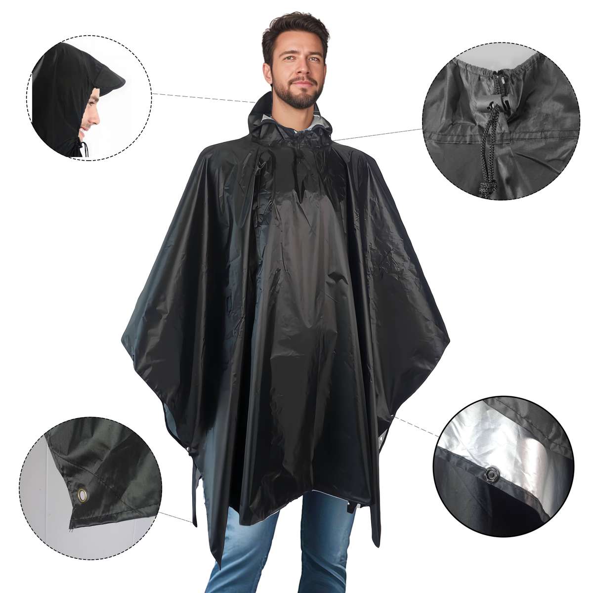 Raincoat Black 2Piece Set Storage Bag  Raincoat