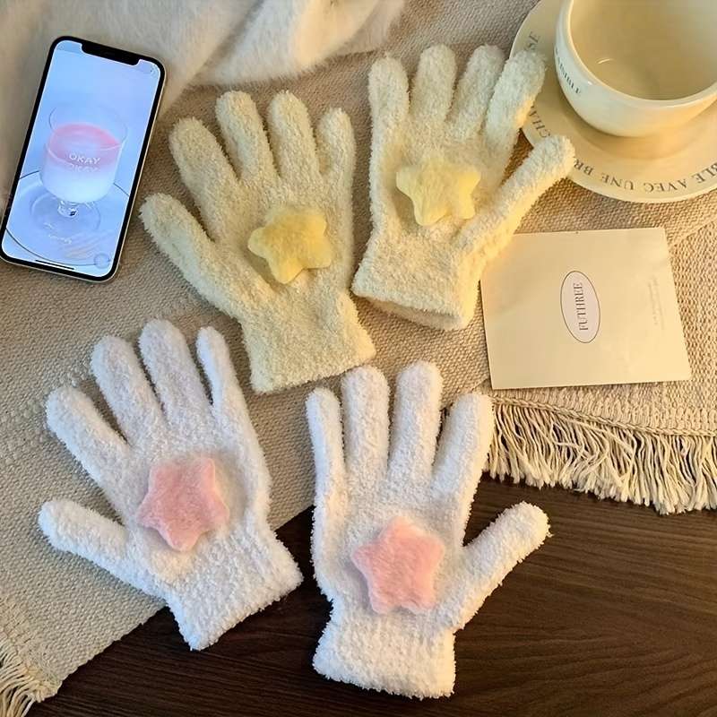 Winter Gloves Color Pink Star  Add White