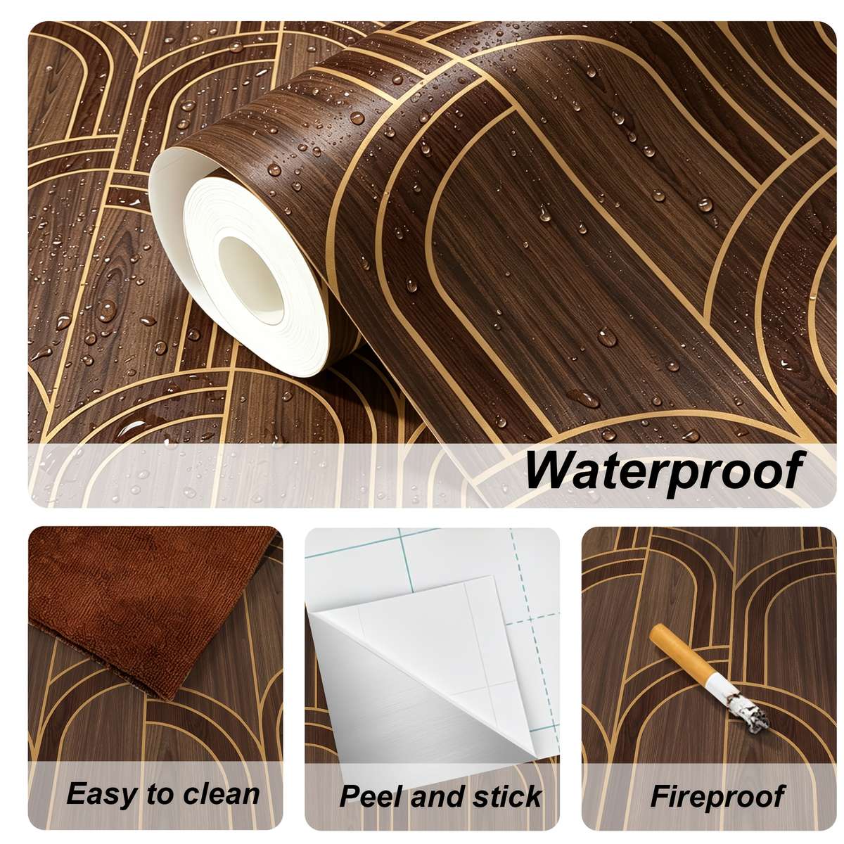 Self Adhesive Floor Stickers 40*120Cm Golden Edged Wood Grain