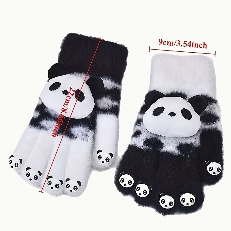 Vintage Ergonomic Soft And Cute Panda Plush Gloves For Women Winter Touchscreen