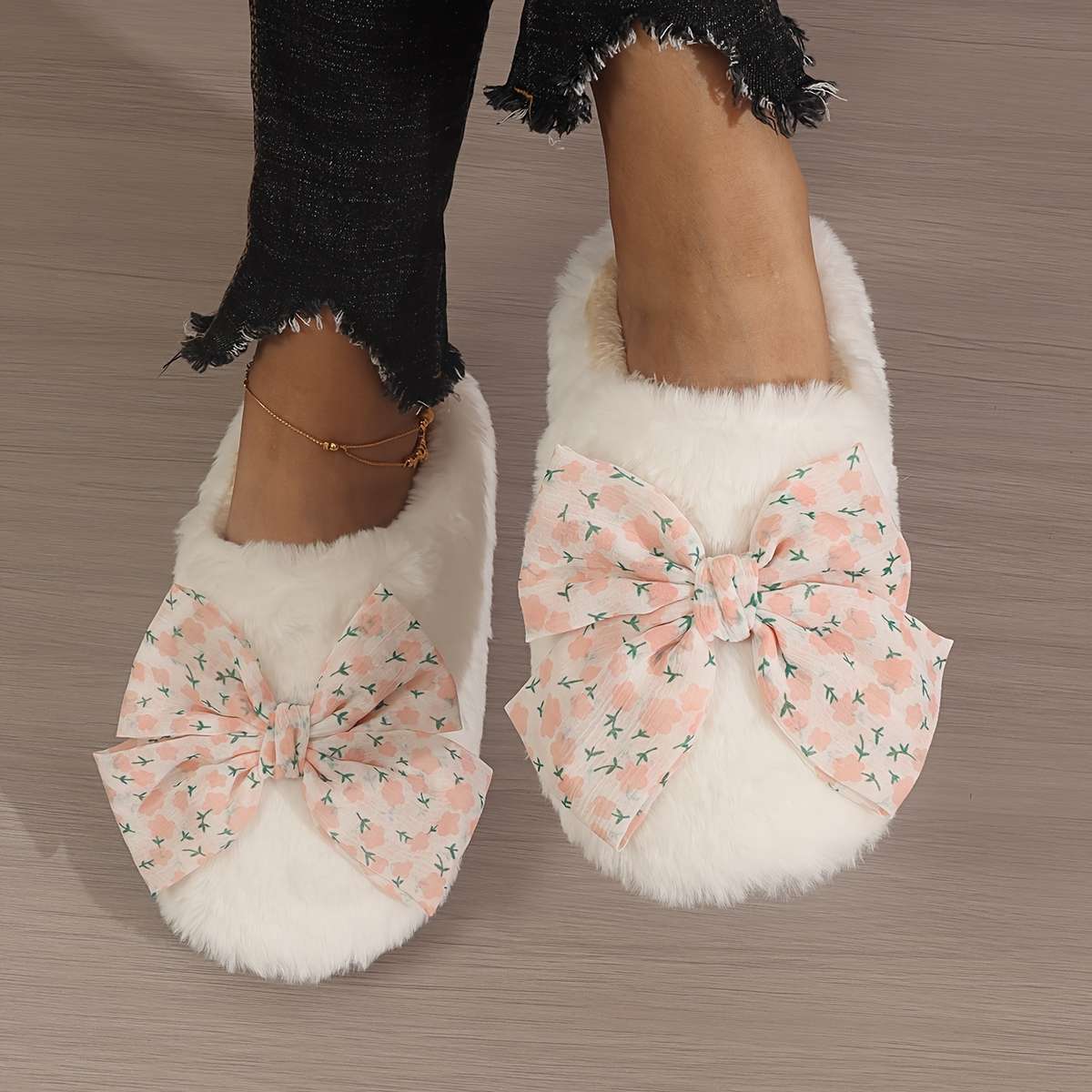 Cotton Slippers Color Softsoled Cotton Shoes Whitepolka Dot Bow Sizeuk 6.5-7