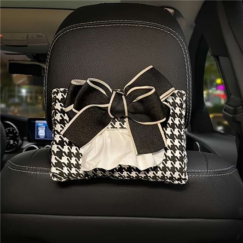 Car Tissue Box Model Off White Edge Bow