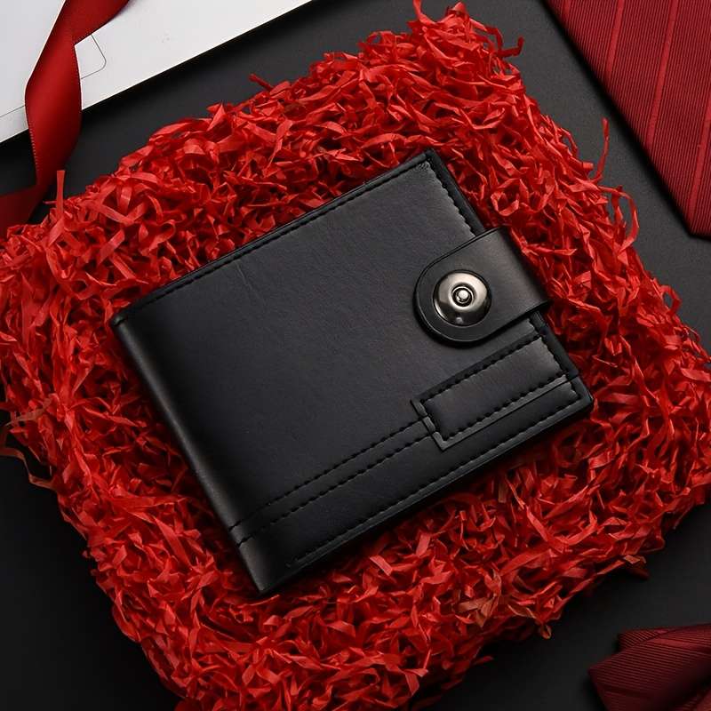 Sleek Faux Leather Boys' Wallet With Magnetic Snap Closure Stylish Brown Billfold