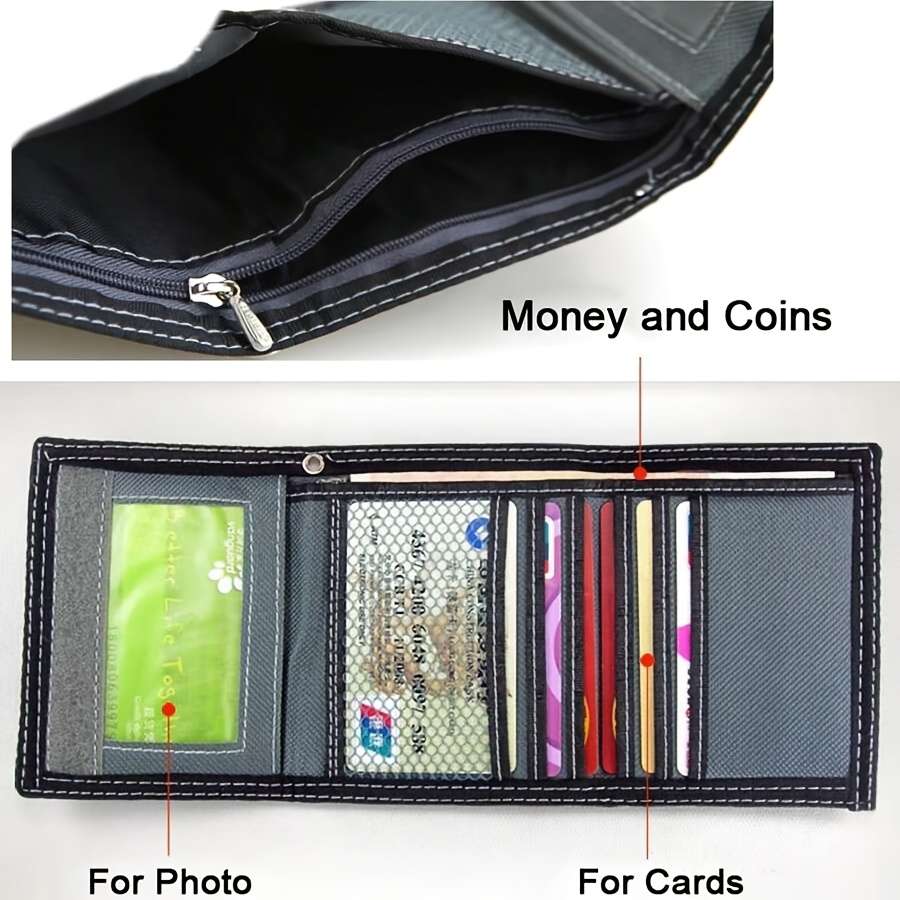 1pc Compact Men's Canvas WalletHigh-Quality Multi-Functional with Chain Detail Portable Travel