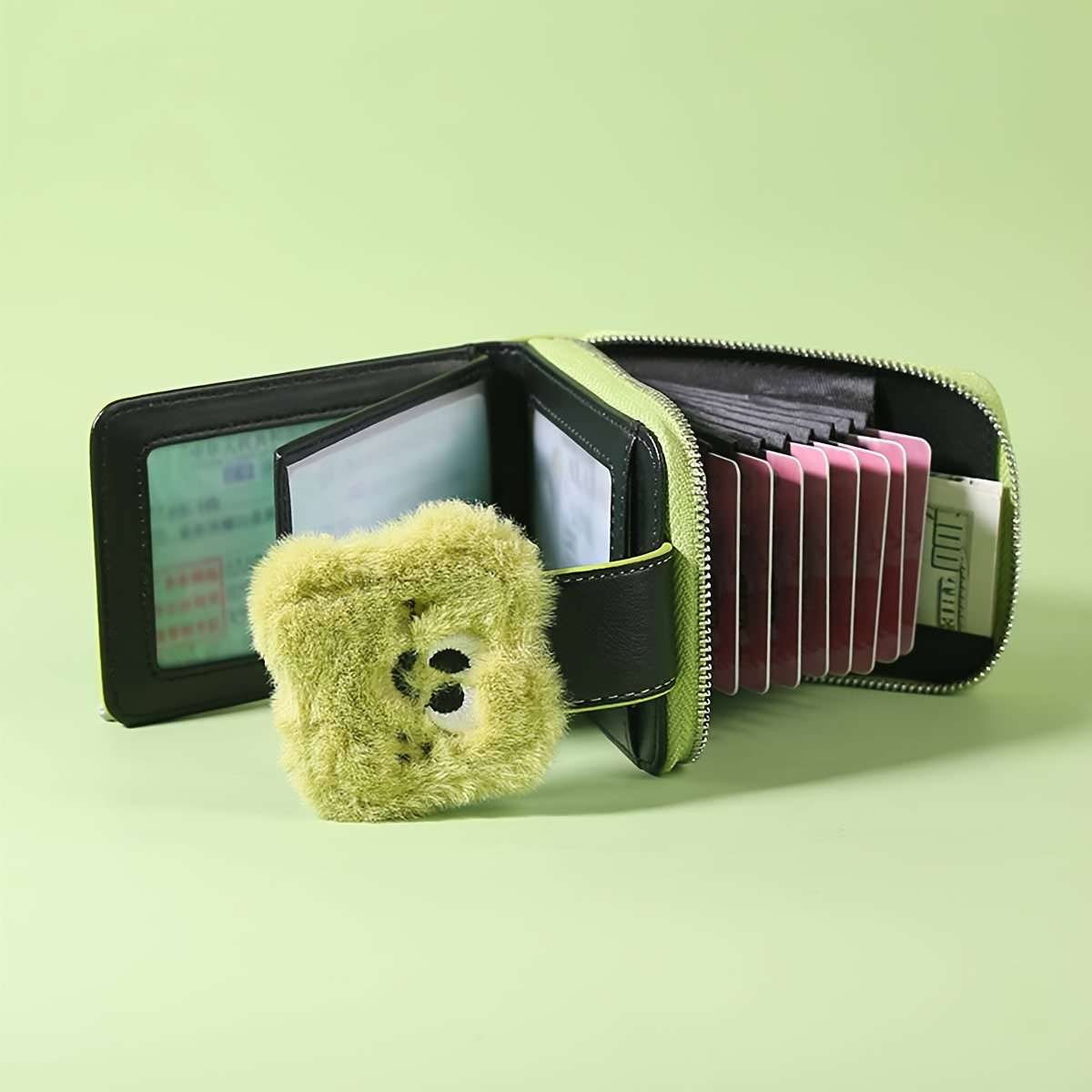 Plush Women'S Credit Card Wallet With Id Window Multi-Card Box Wallet Casual Multi-Compartment