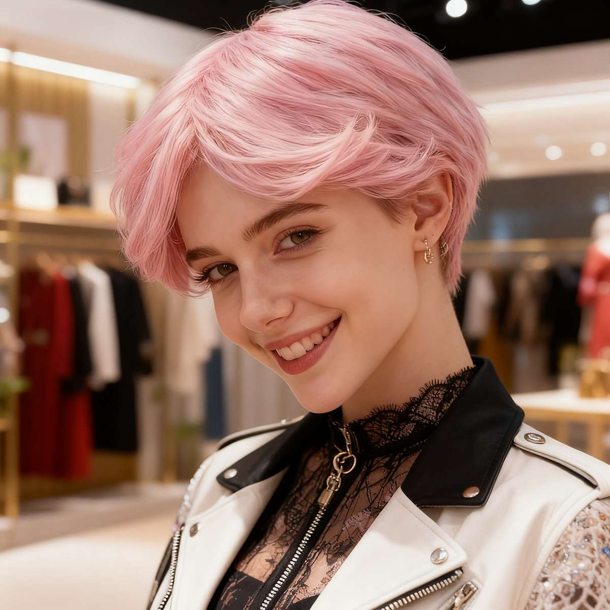 Pink Color Womens Wigs Hair Length 20.32Cm