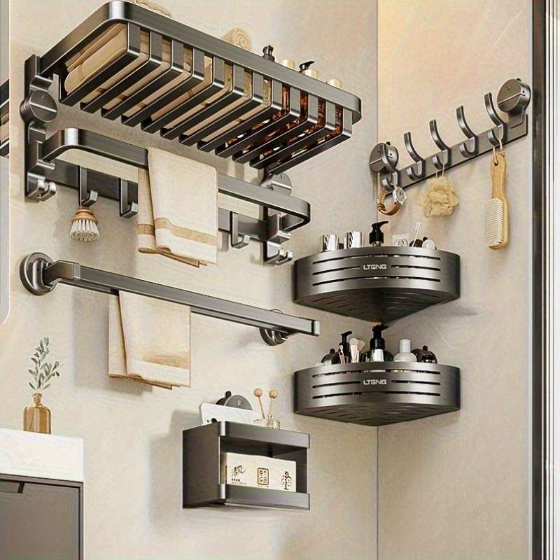 Bathroom Storage Rack Size Suction Cup Mesh Basket Towel Rack 7Piece Set