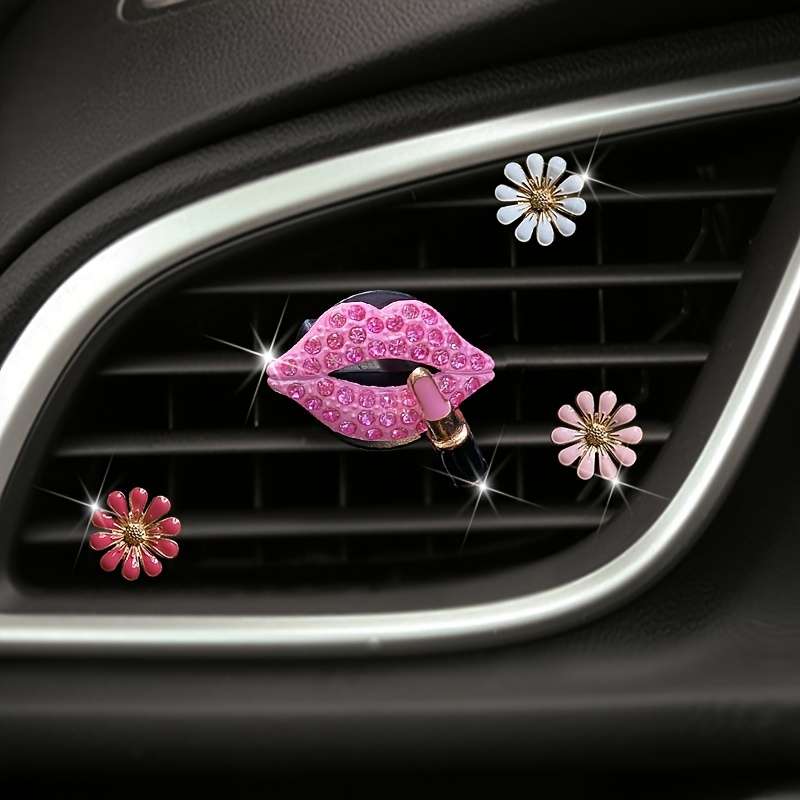 Car Interior Decor Items 4 Pieces 1 Large Red Lip  Add  2 White Flowers  Add  1 Large Red Flower