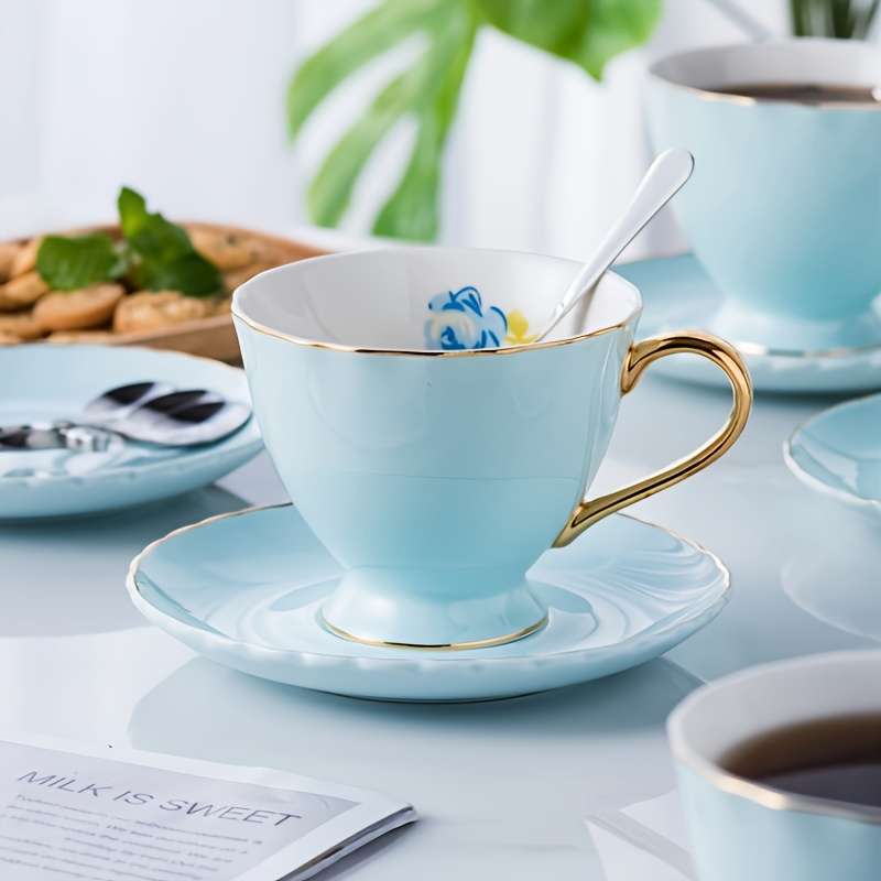 Water Cup Color Blue 2 Cups 2 Plates 2 Spoons