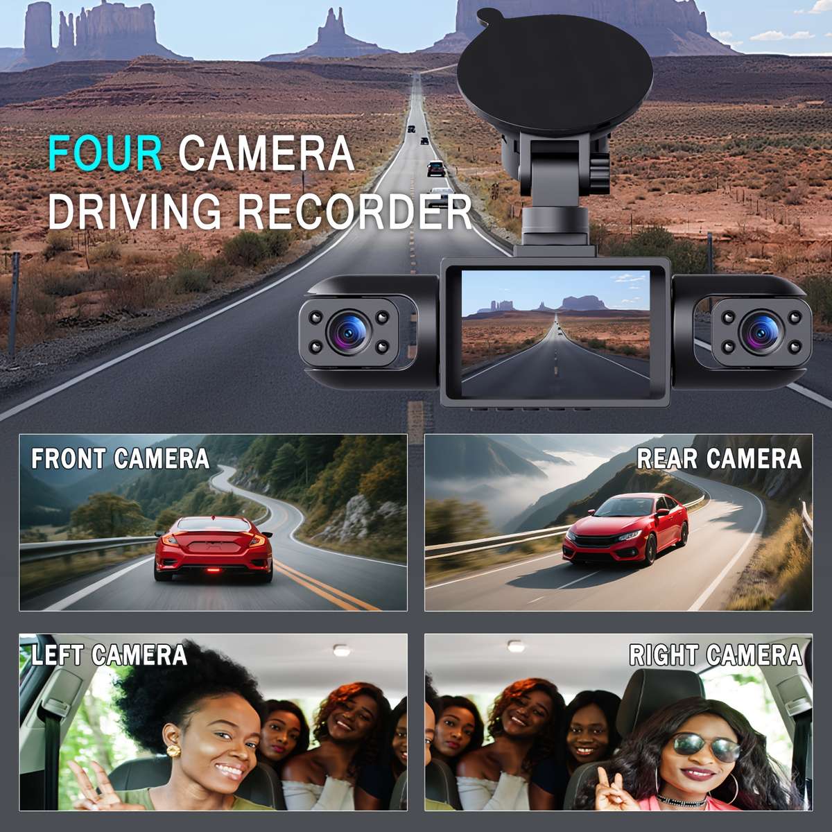 Channel Dash Cam Front Left Right Rear Cameras Adjustable Multi Angle Cm 1080P