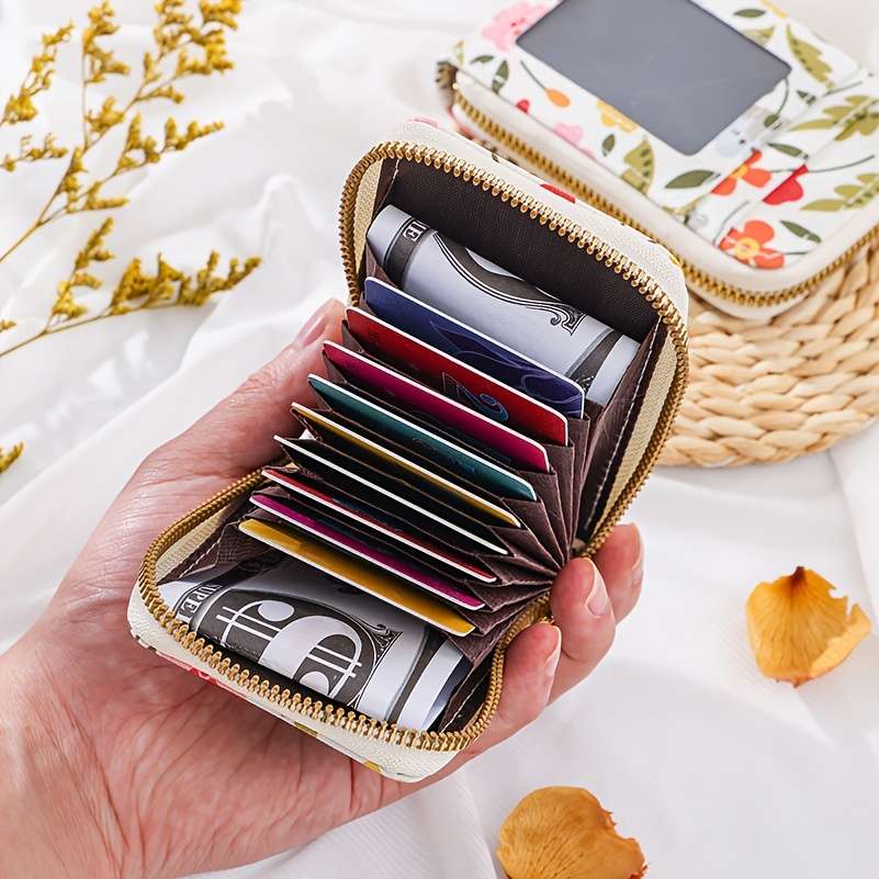 Women'S Color Printing Card Holder Wallet Id Holder Pu Material Vertical Model With External Tr