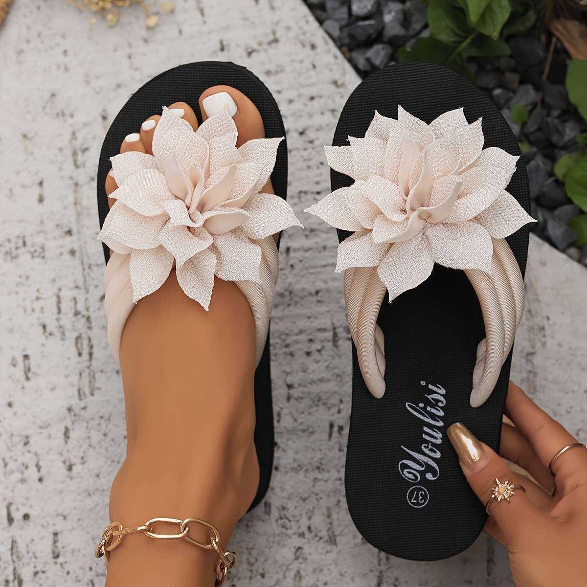 Ladies Summer Flip Flops Beige Uk 7