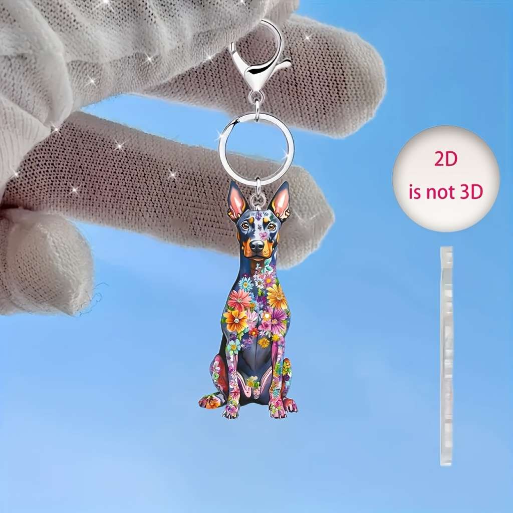 Exquisite 2d Flat Colorful Doberman Keychain Vibrant Acrylic Pendant For Keys