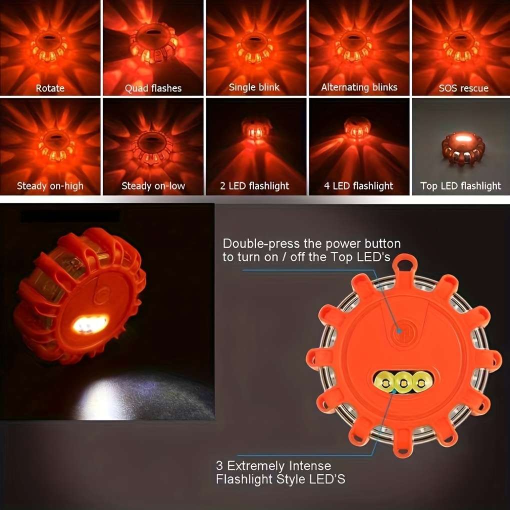 1pc Emergency Light Obstacle Warning Light Rotating Light 12+3 LED Traffic Warning