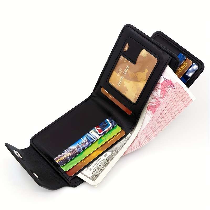 1pc Secure Sleek Men's Compact Wallet with Multiple Card Slots and Dual Magnetic ClosureBlack F
