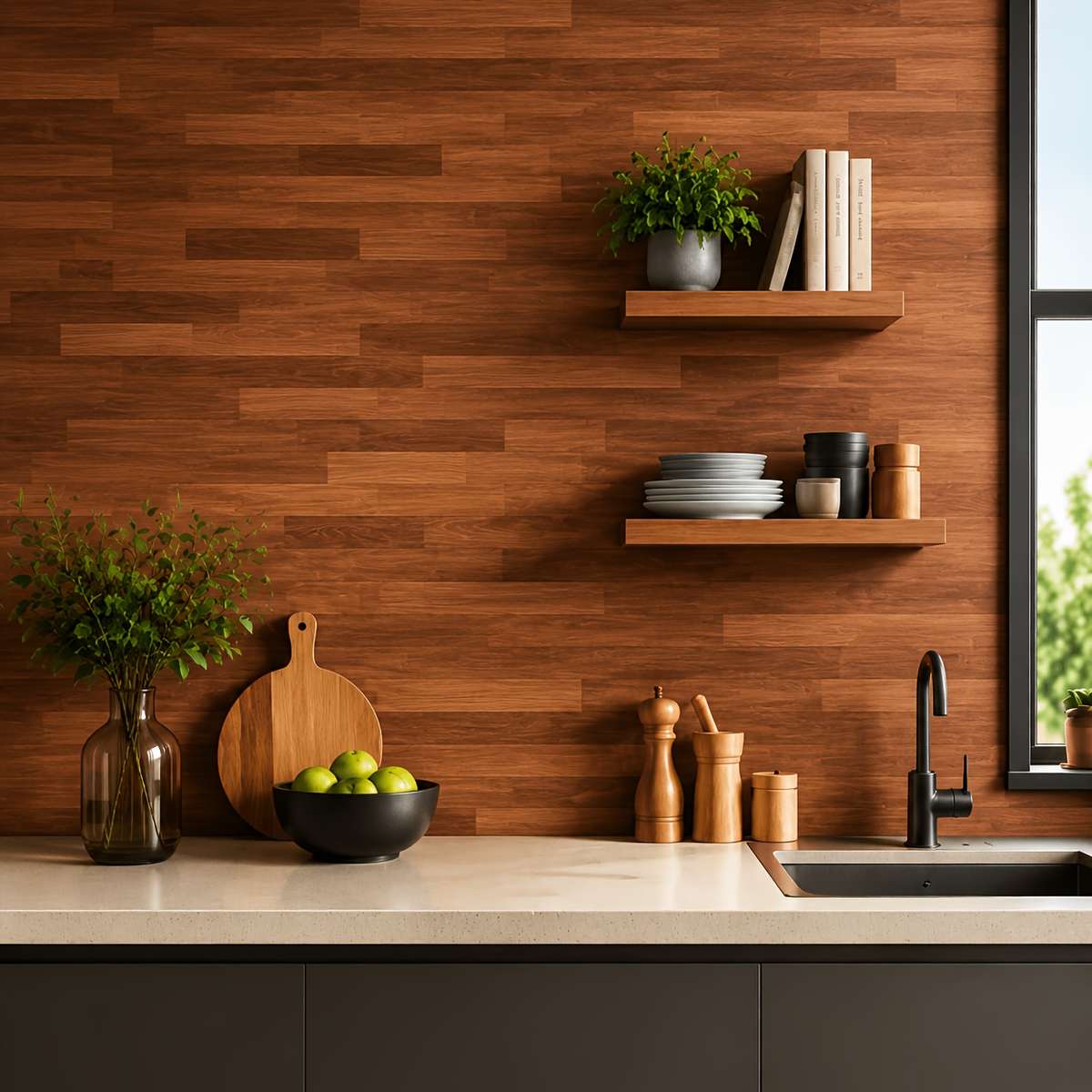 Self Adhesive Floor Stickers Embroidered Walnut Aluminum Foil 40Cm*200Cm